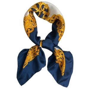 GIOVANNI PRATO Blue/Gold Baroque Perfume Silk LUXURY Scarf FRANCE